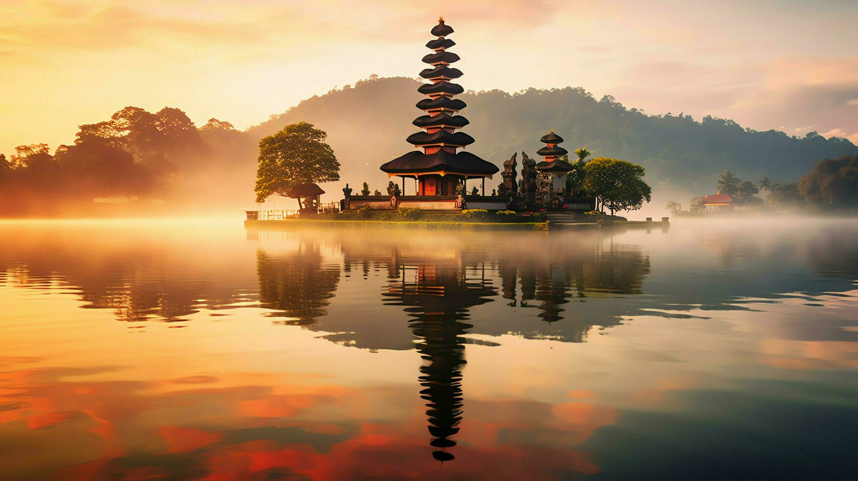 antico pura ulun danu bratano, besakih o famoso indù tempio e turista nel bali isola a Alba concetto di ai generato foto