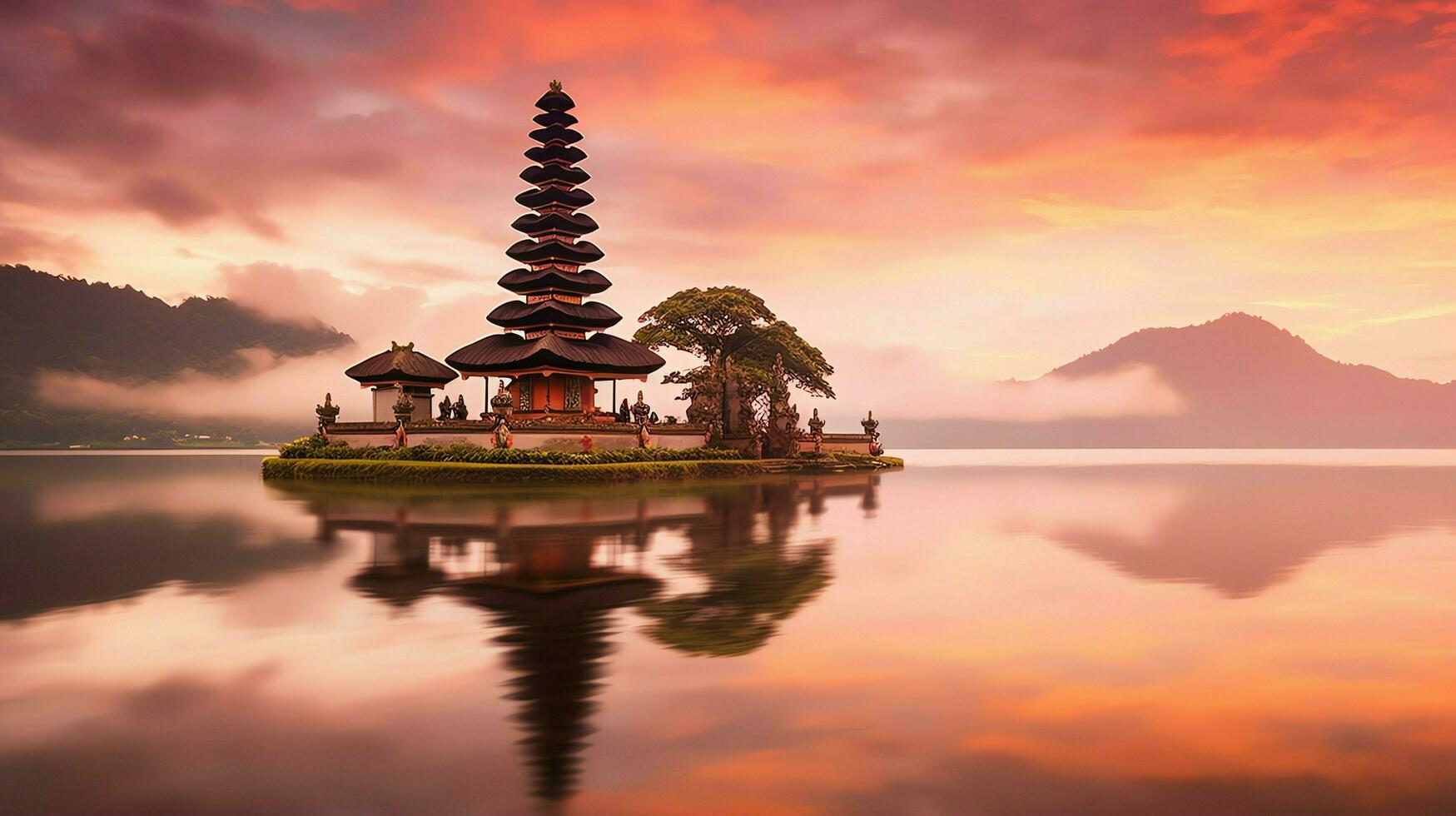 antico pura ulun danu bratano, besakih o famoso indù tempio e turista nel bali isola a Alba concetto di ai generato foto