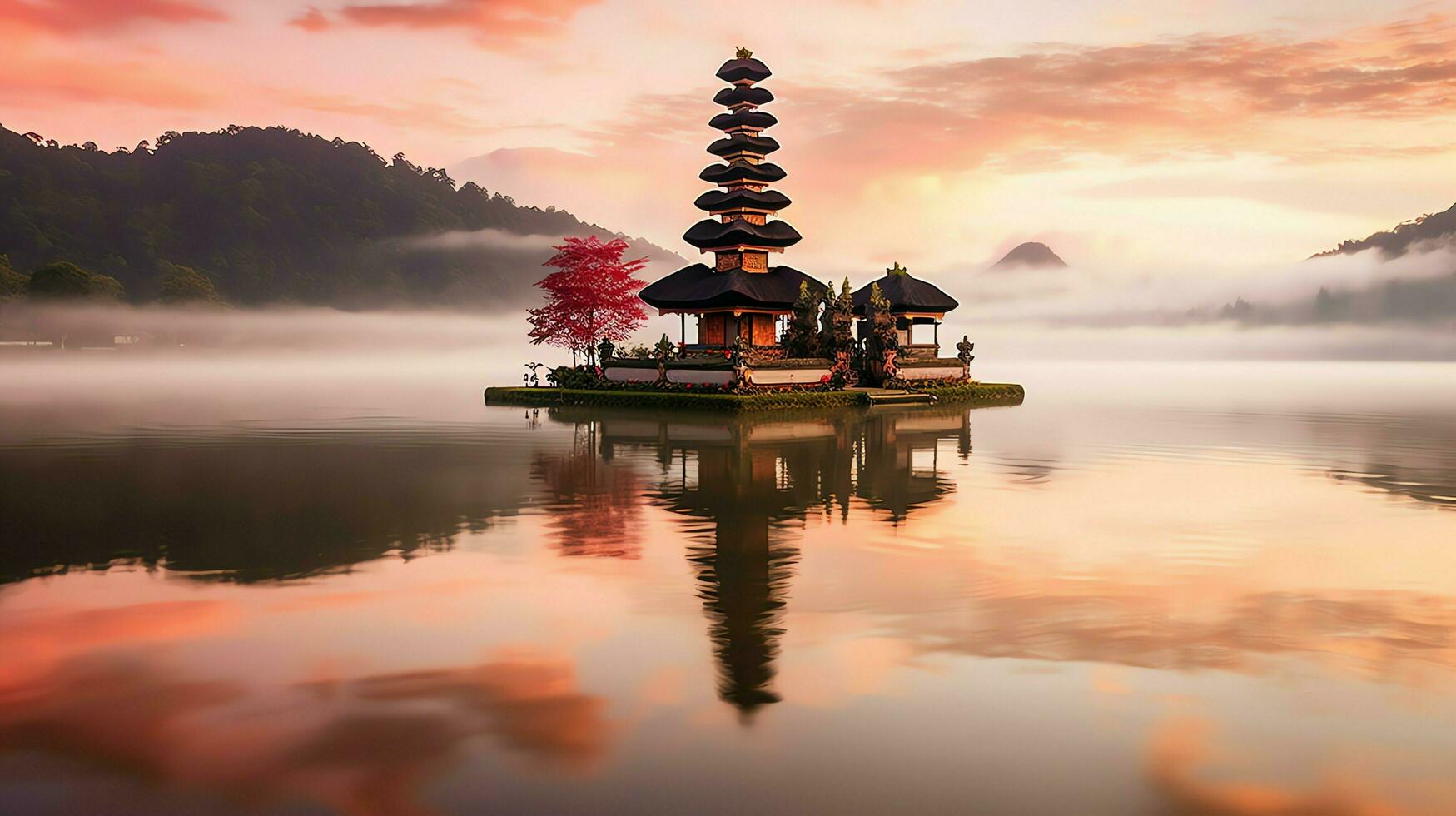 antico pura ulun danu bratano, besakih o famoso indù tempio e turista nel bali isola a Alba concetto di ai generato foto