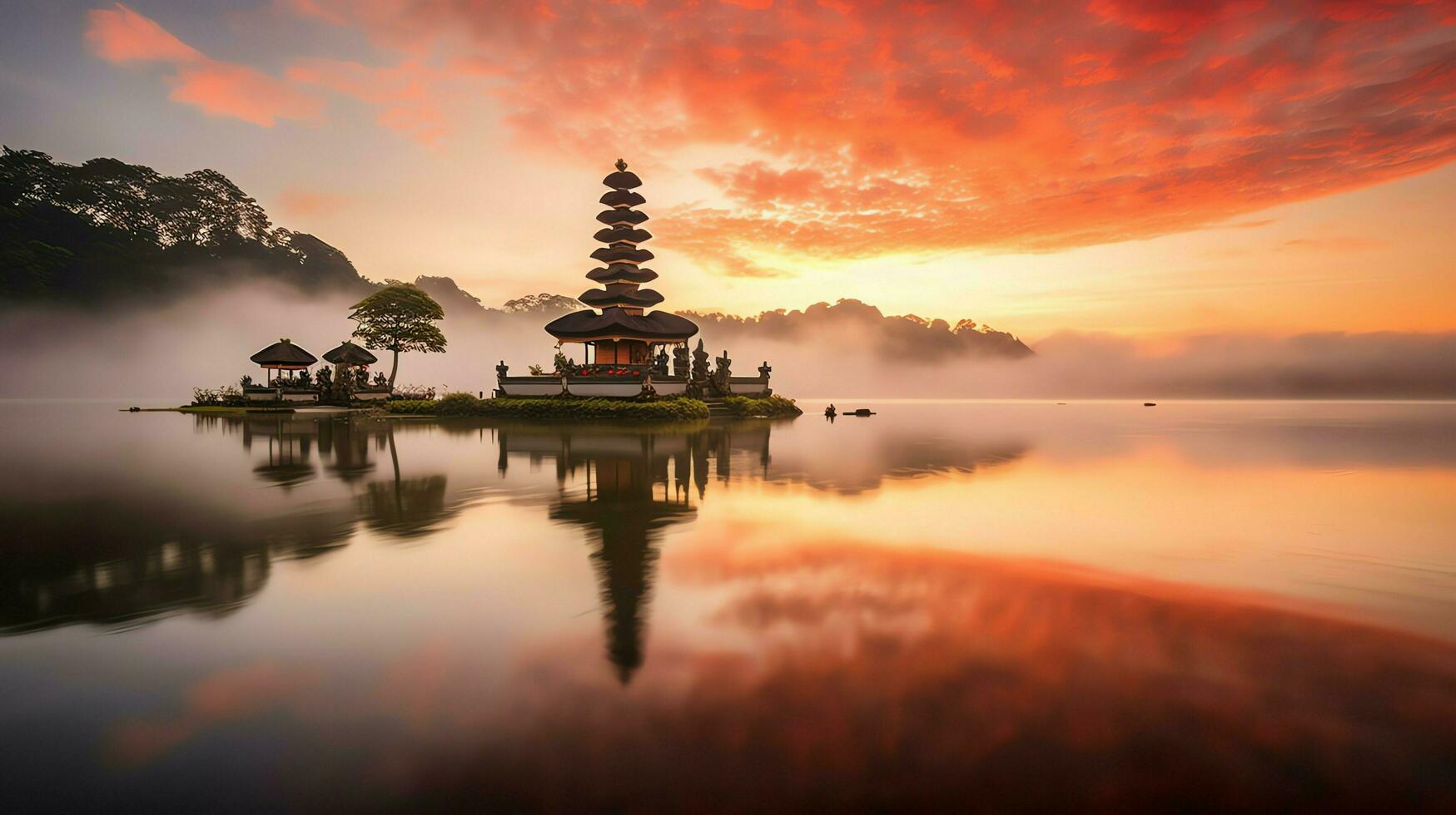 antico pura ulun danu bratano, besakih o famoso indù tempio e turista nel bali isola a Alba concetto di ai generato foto