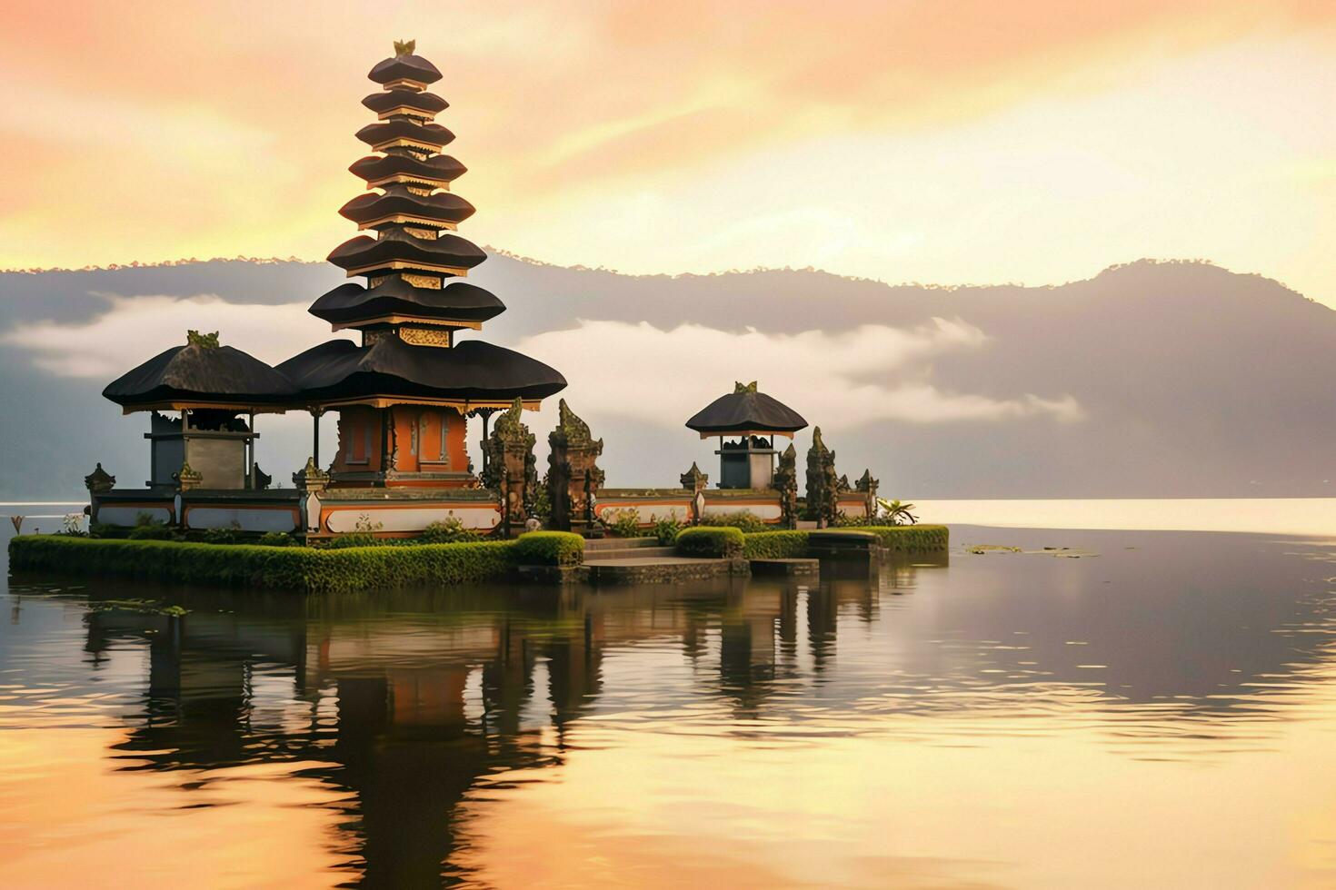 antico pura ulun danu bratano, besakih o famoso indù tempio e turista nel bali isola a Alba concetto di ai generato foto