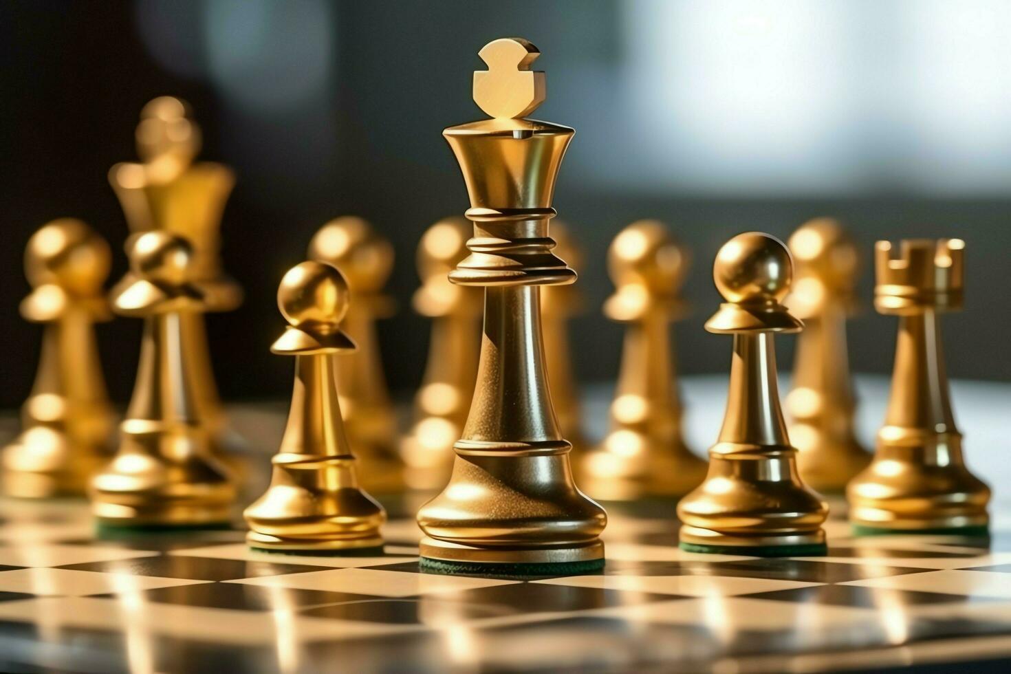 scacchiera con attività commerciale strategia, tattica e concorrenza di un' scacchi gioco. attività commerciale e comando concetto di ai generato foto