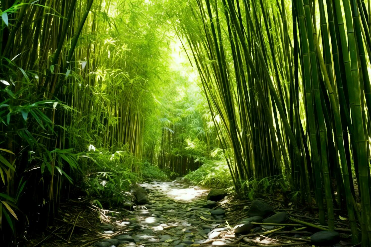 Visualizza di botanico verde bambù tropicale foresta nel luce del giorno. orientale bambù boschetto nel Cina giapponese concetto di ai generato foto
