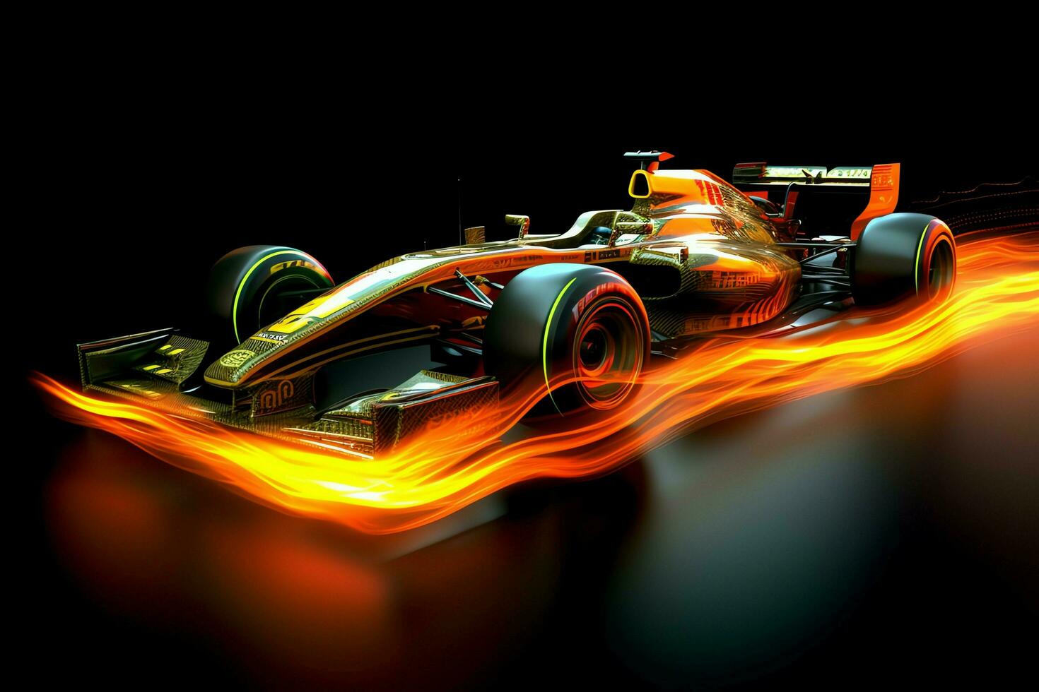 veloce da corsa auto e pilota nel formula uno campione concorsi con velocità e fiamma. motorsport auto concetto di ai generato foto