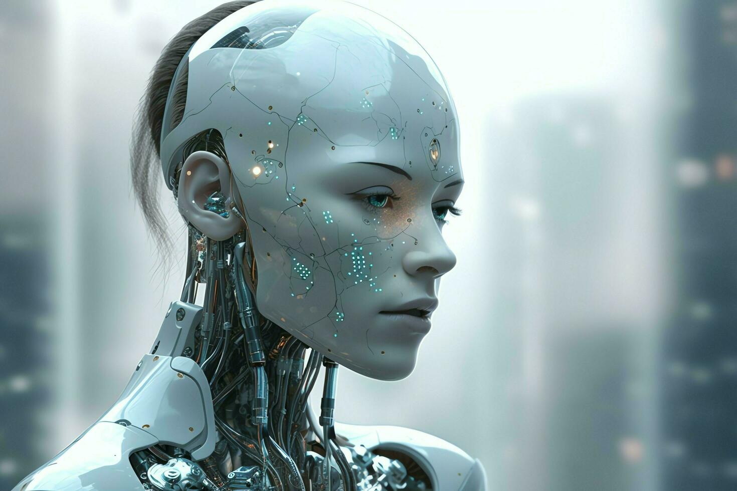 3d interpretazione tecnologia robotica dati analitica o futuristico cyborg con artificiale intelligenza concetto di ai generato foto