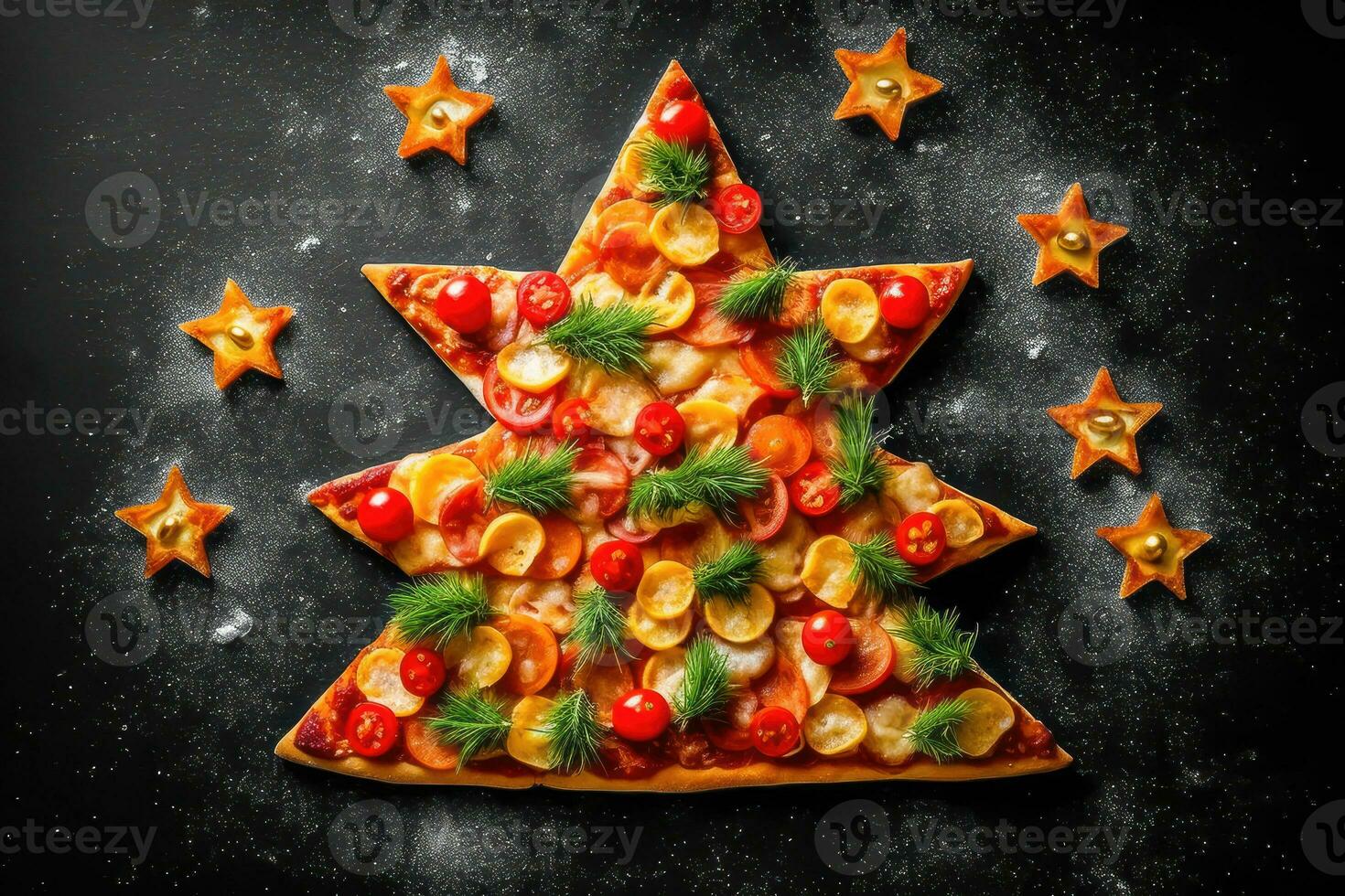 Natale albero Pizza diletto su festivo sfondo - generativo ai foto
