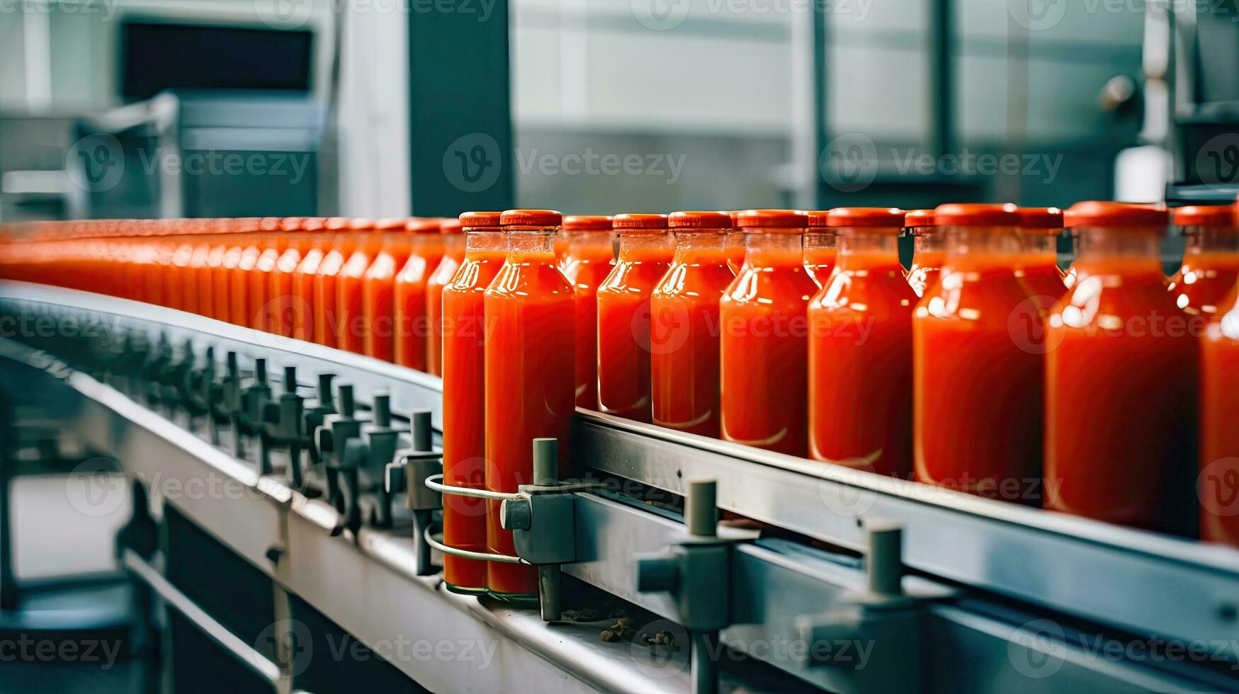 pomodoro succo produzione - produzione linea - generativo ai foto