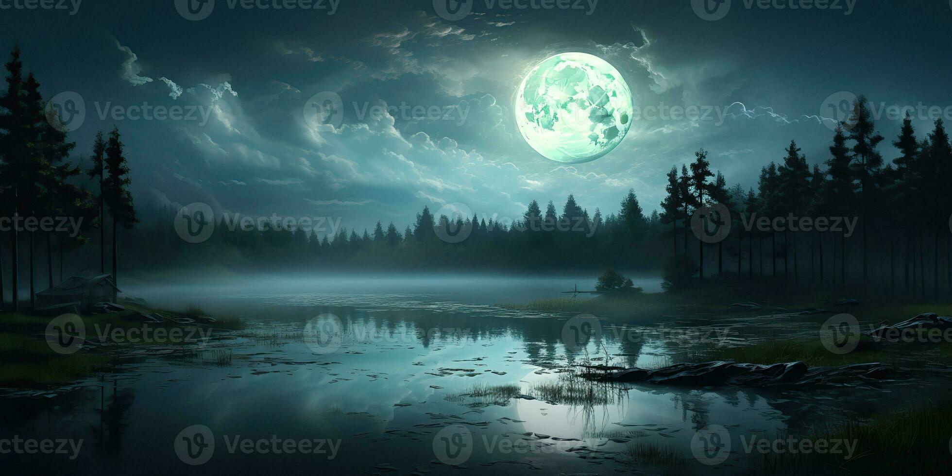 ai generato. ai generativo. sera notte natura all'aperto paesaggio sfondo pieno Luna e montagne. grafico arte foto
