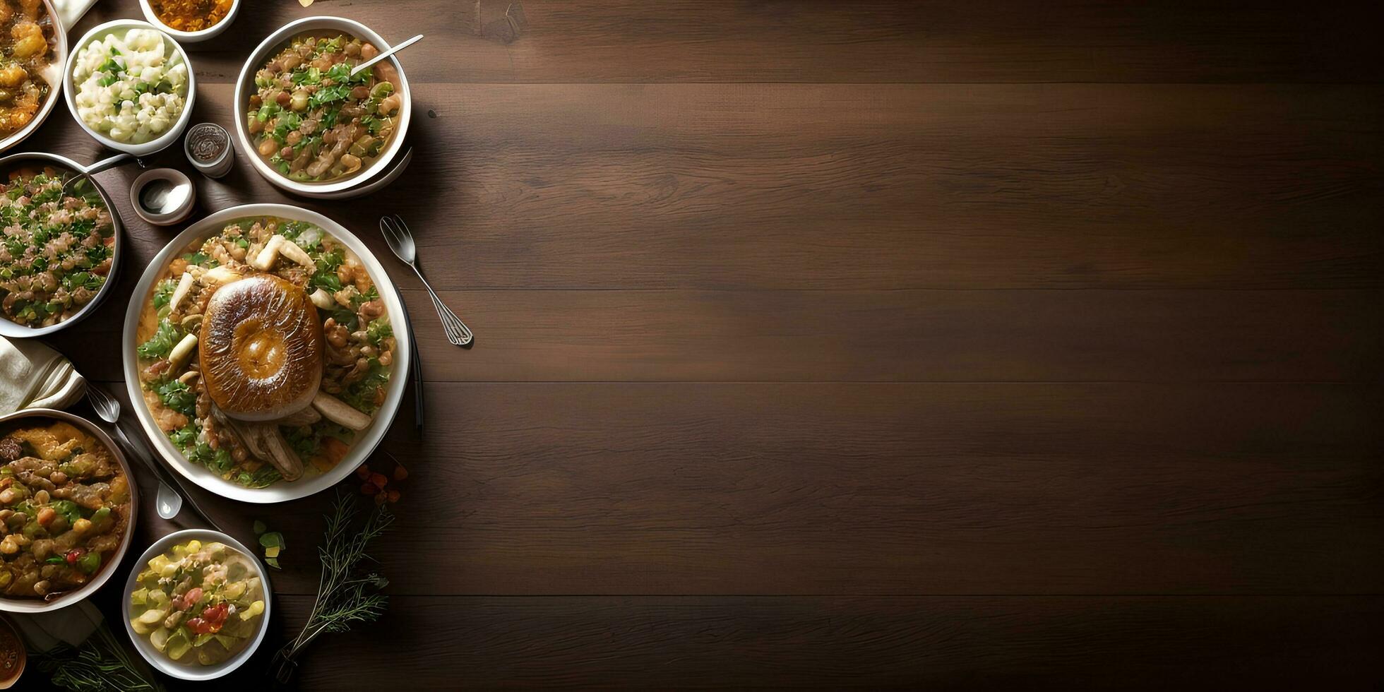 Grazie dando cena menu piatto posare nel di legno tavola tavolo ai generato foto