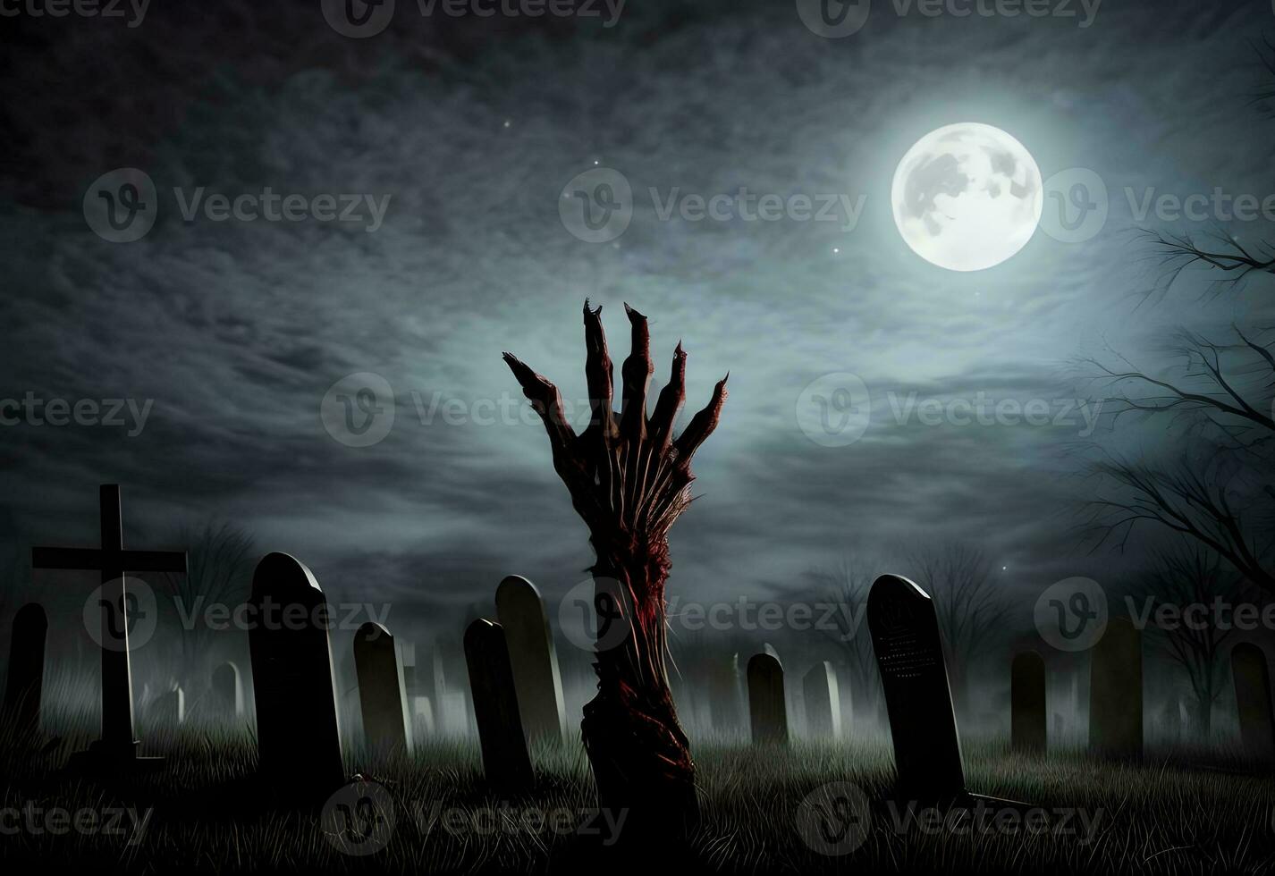 zombie mano aumentare su di cimitero ai generato foto