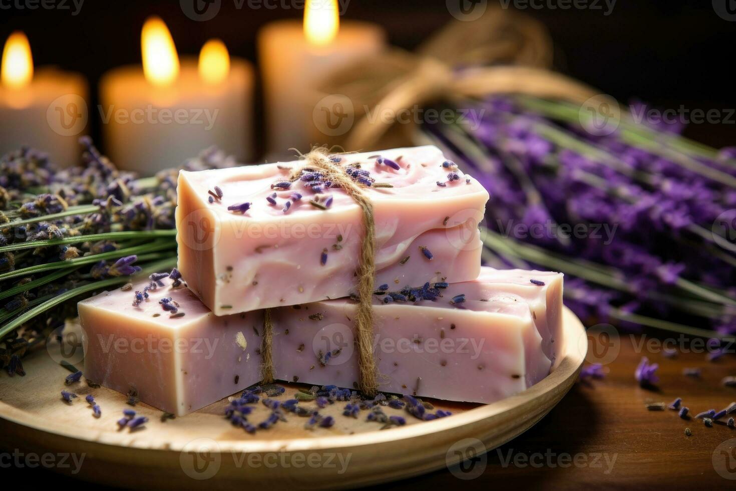 biologico sapone con lavanda fatto a mano a casa. ai generato foto