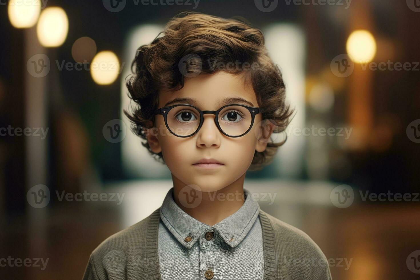 un' ragazzo con bicchieri , un' giovane scienziato. ai-generato foto