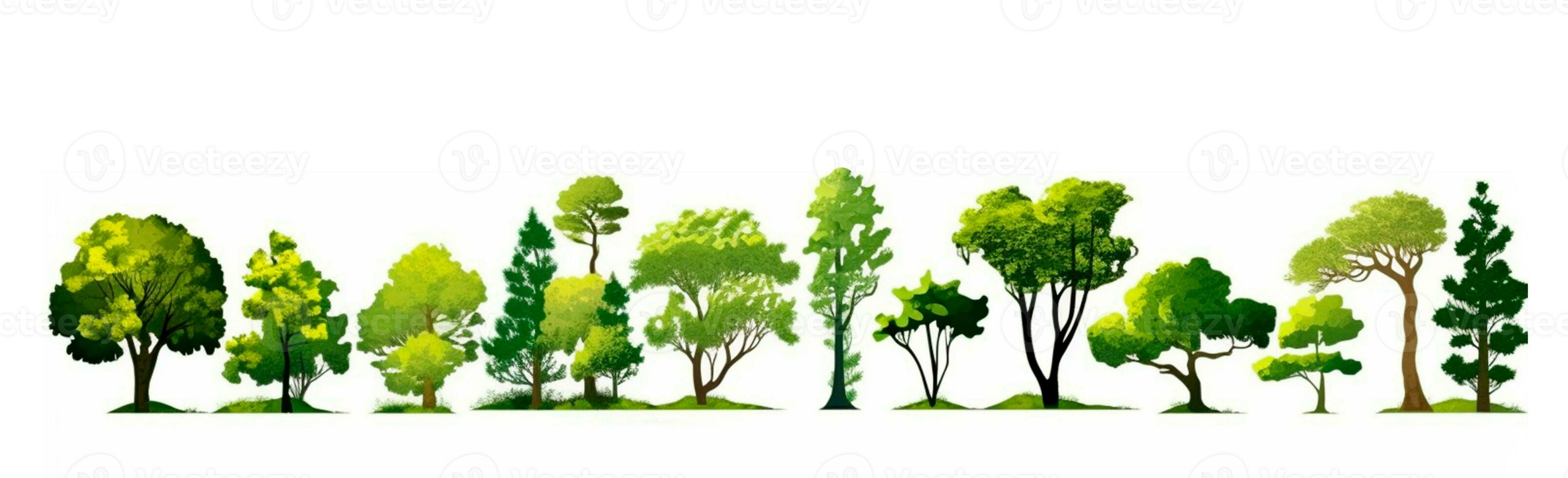 impostato di vario alberi su bianca - ai generato Immagine foto