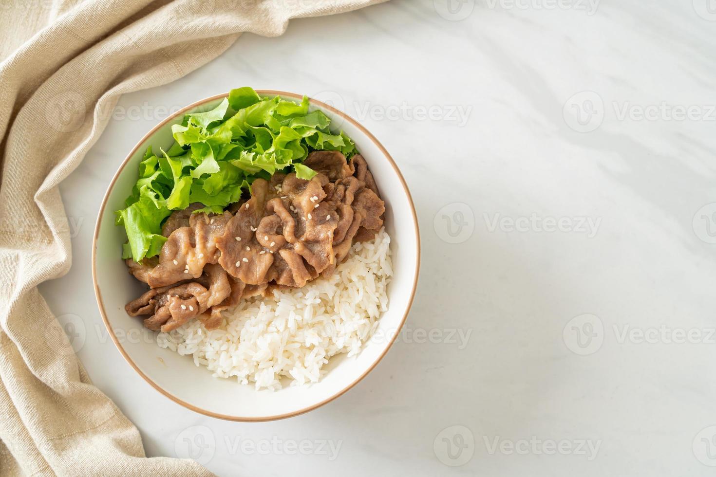 ciotola di riso donburi di maiale giapponese foto