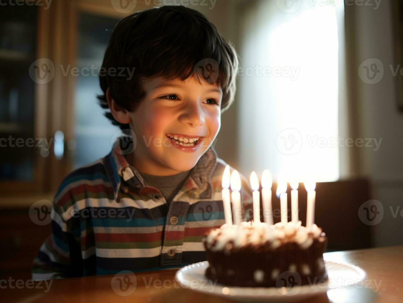 bambino soffiaggio su il candele su loro compleanno torta ai generativo foto