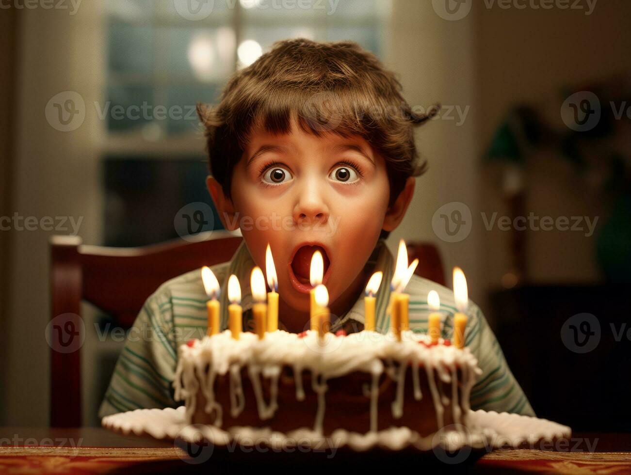 bambino soffiaggio su il candele su loro compleanno torta ai generativo foto