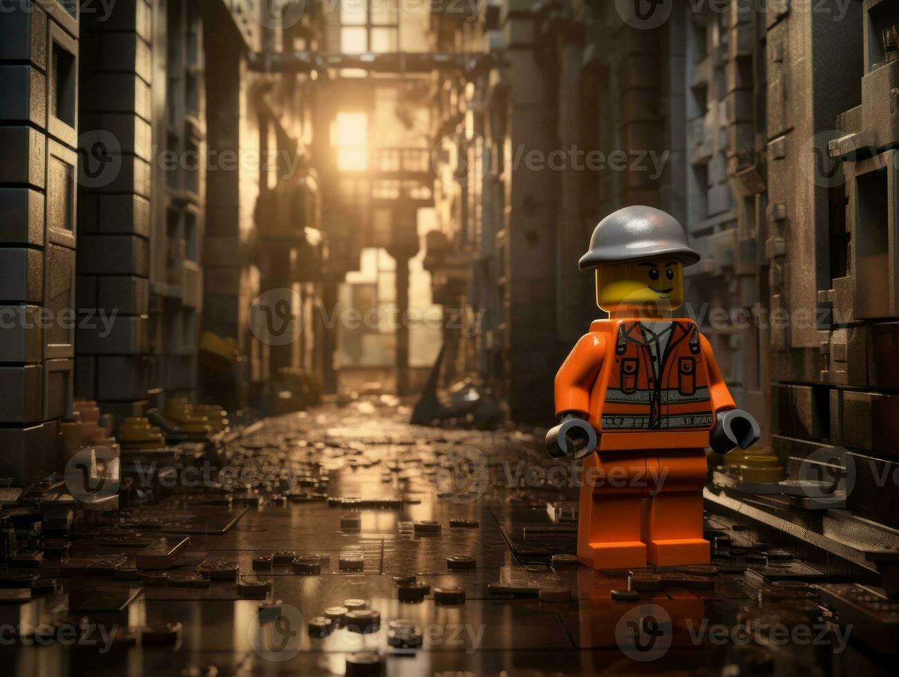 Lego personaggio esplorando un' epico Lego mondo ai generativo foto