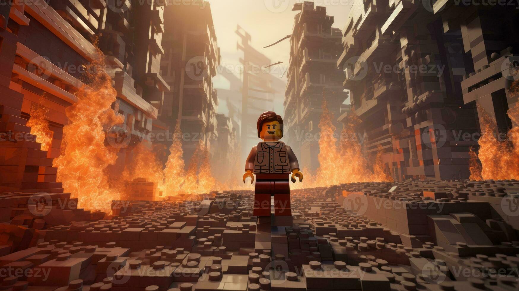 Lego personaggio esplorando un' epico Lego mondo ai generativo foto