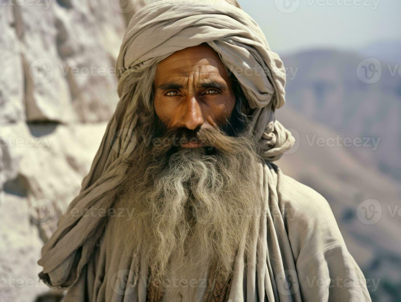 vecchio colorato foto di un' indiano uomo a partire dal il presto 1900 ai generativo