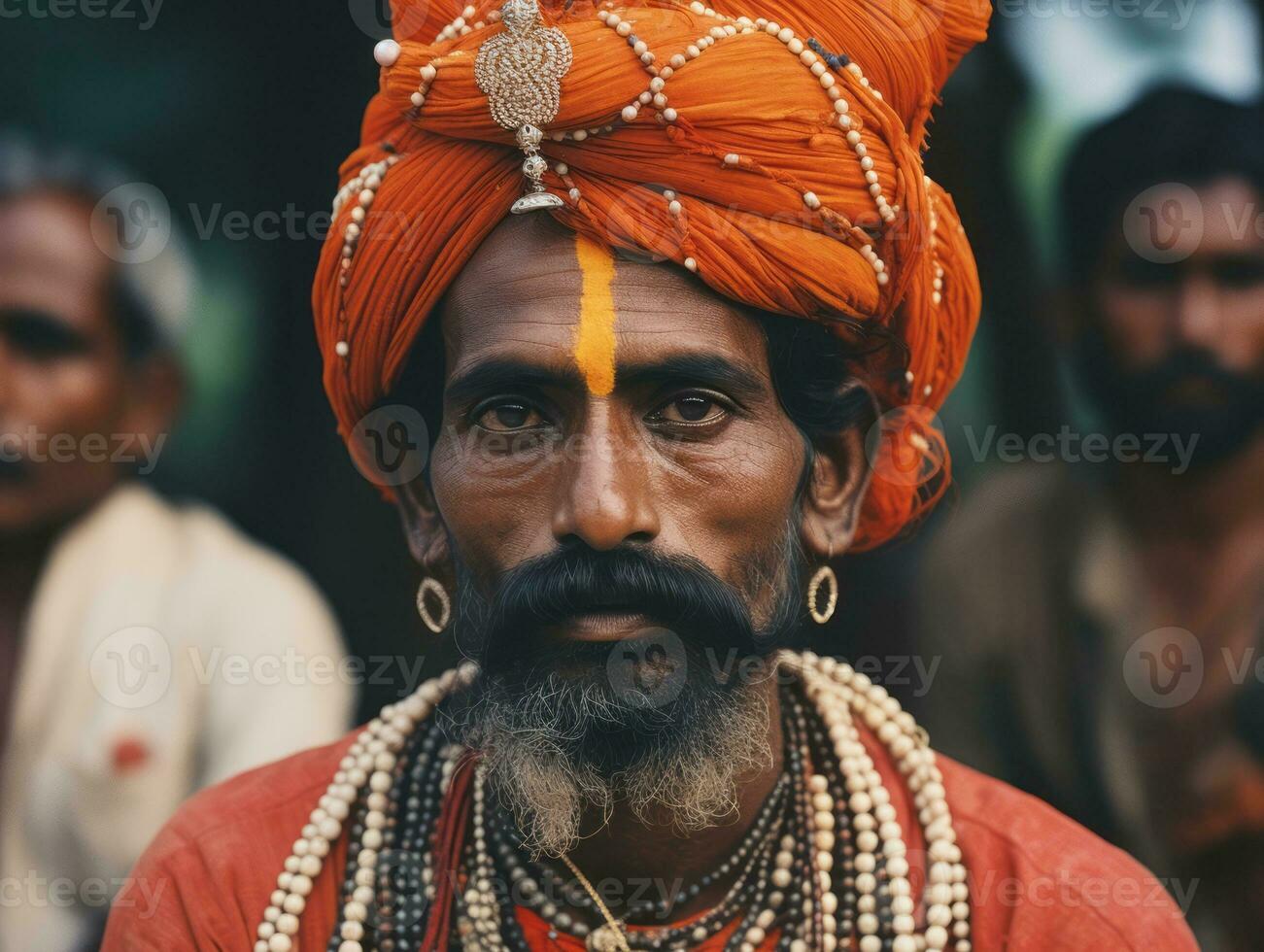 vecchio colorato foto di un' indiano uomo a partire dal il presto 1900 ai generativo