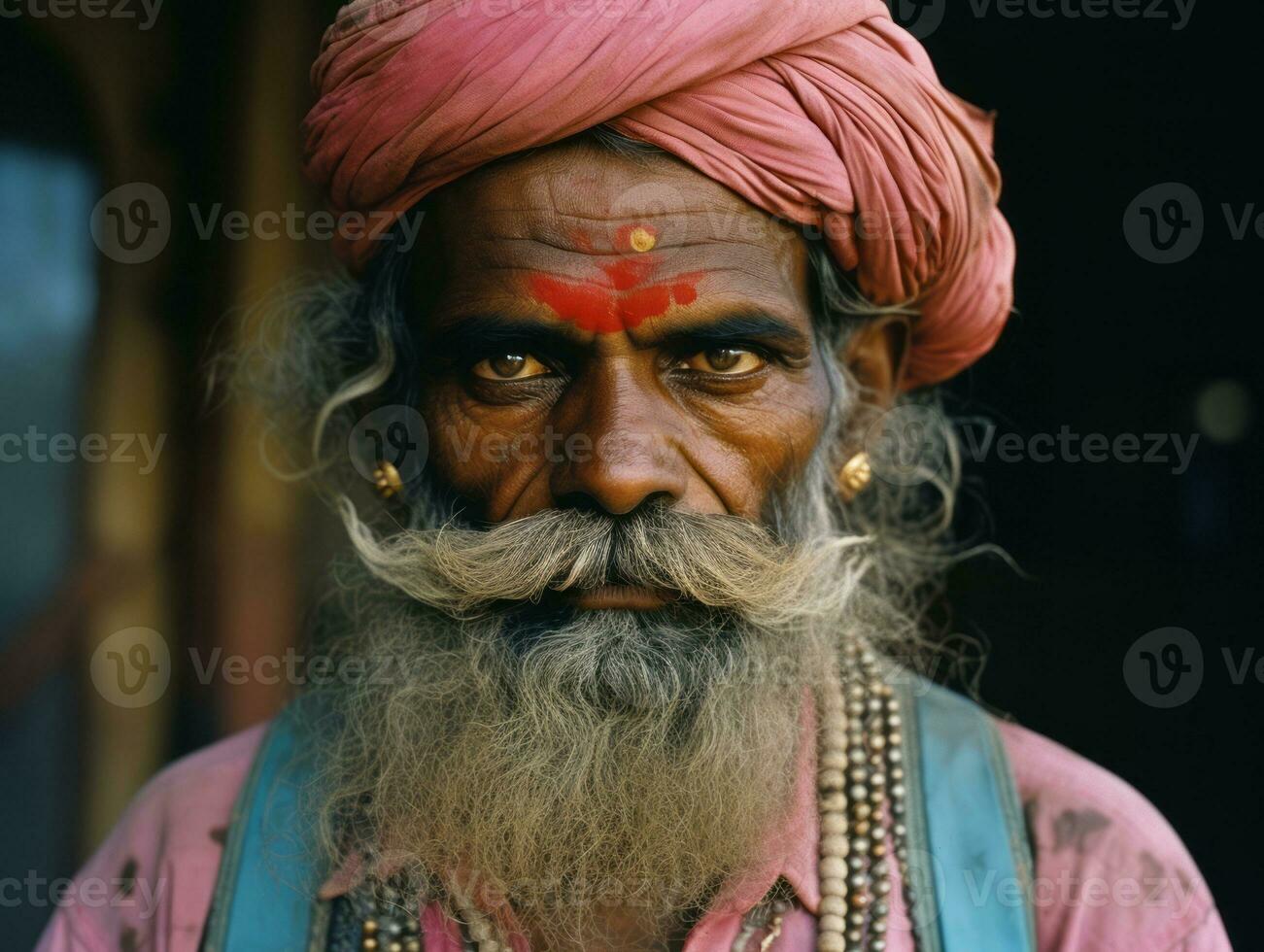 vecchio colorato foto di un' indiano uomo a partire dal il presto 1900 ai generativo