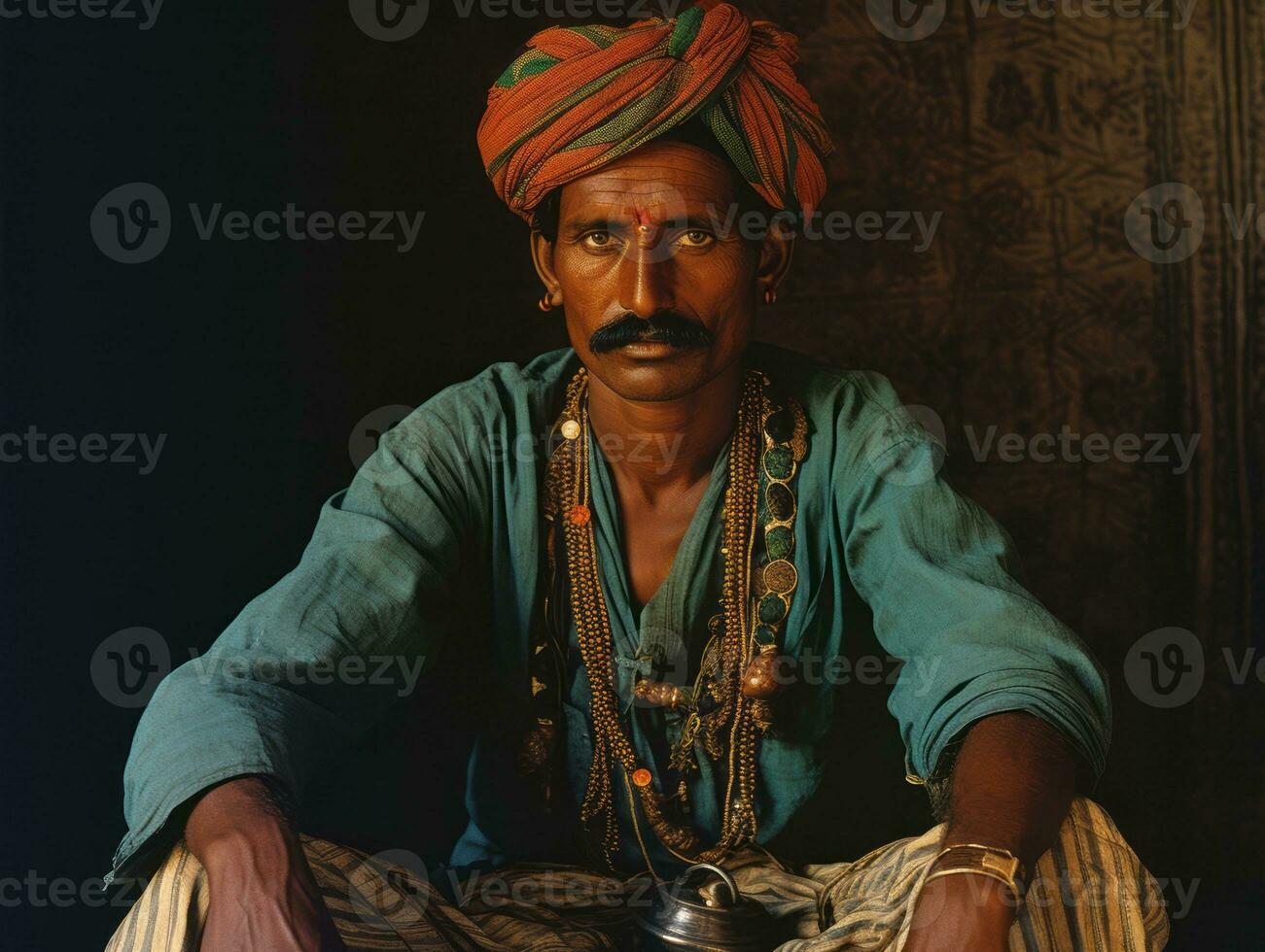 vecchio colorato foto di un' indiano uomo a partire dal il presto 1900 ai generativo