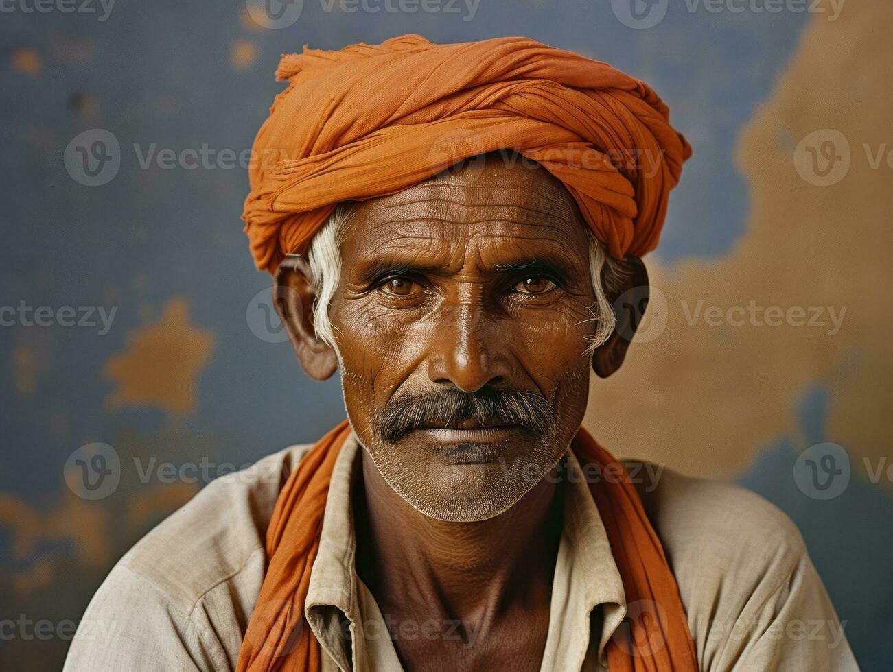 vecchio colorato foto di un' indiano uomo a partire dal il presto 1900 ai generativo