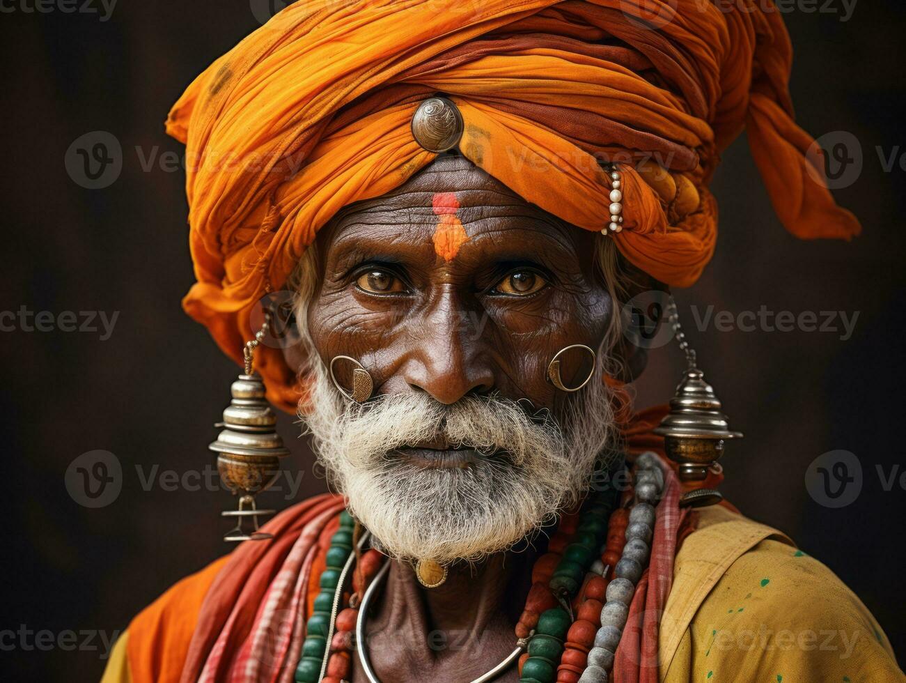 vecchio colorato foto di un' indiano uomo a partire dal il presto 1900 ai generativo