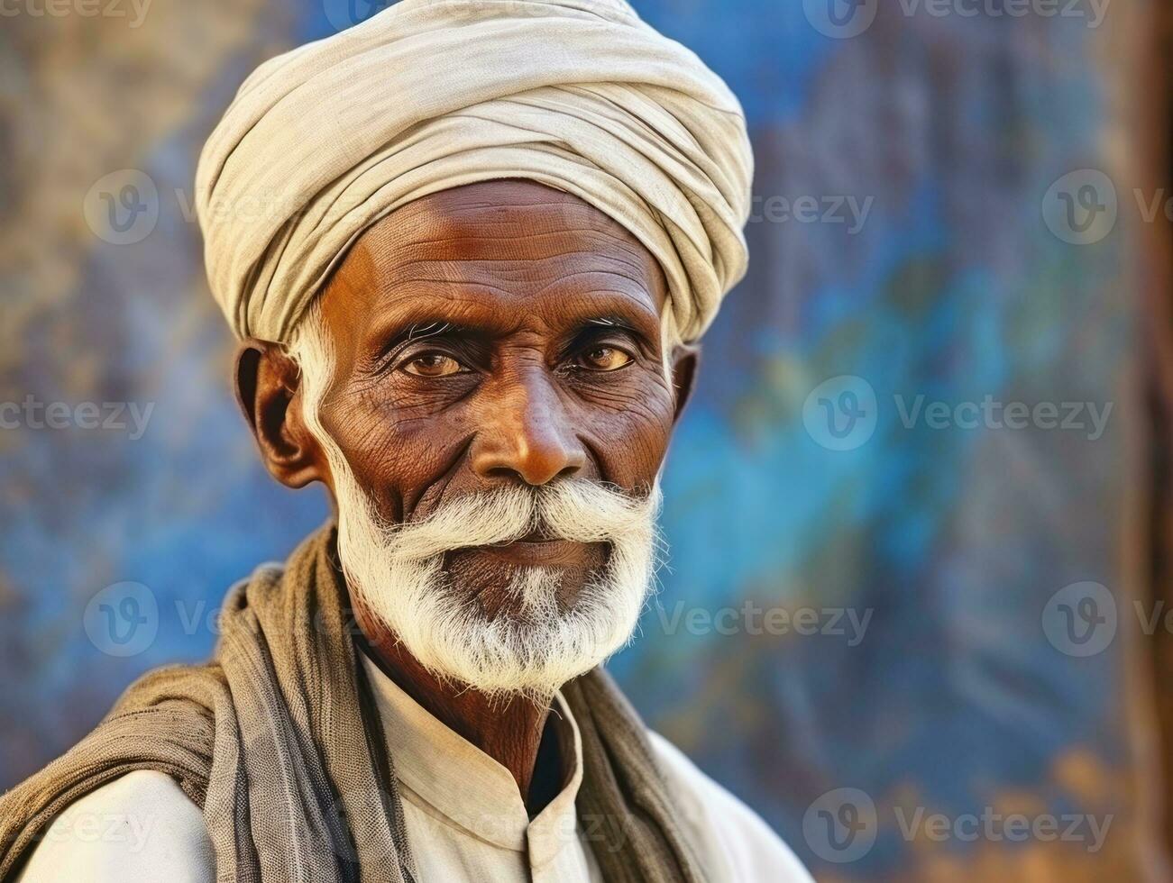 vecchio colorato foto di un' indiano uomo a partire dal il presto 1900 ai generativo