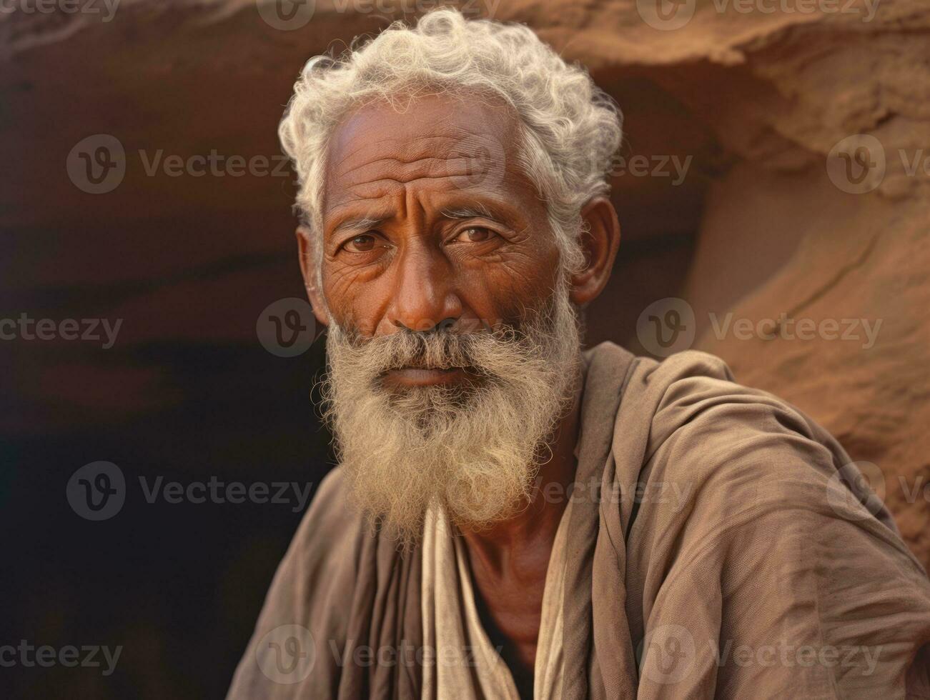 vecchio colorato foto di un' indiano uomo a partire dal il presto 1900 ai generativo