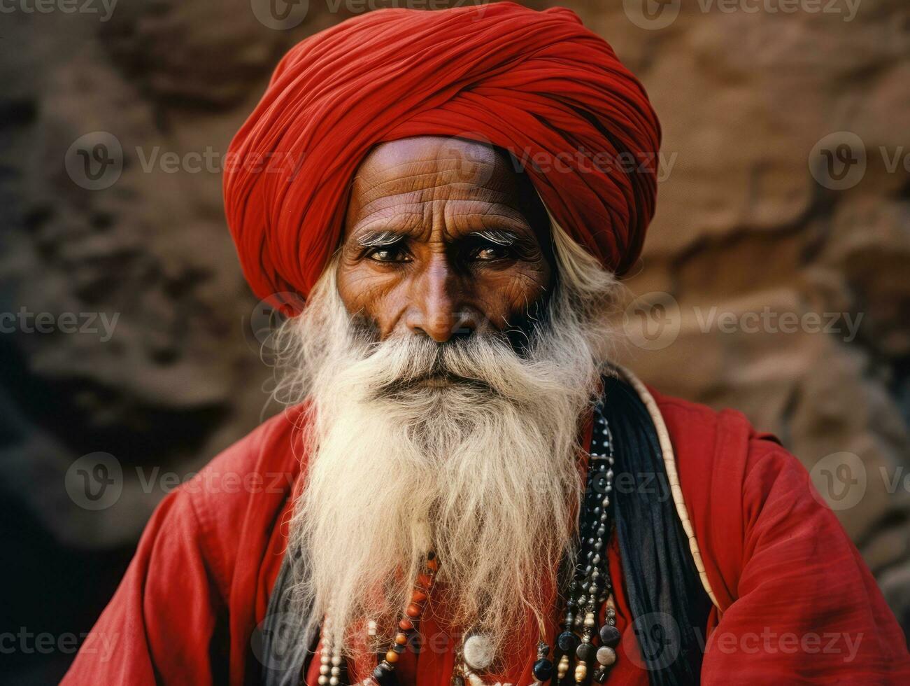 vecchio colorato foto di un' indiano uomo a partire dal il presto 1900 ai generativo