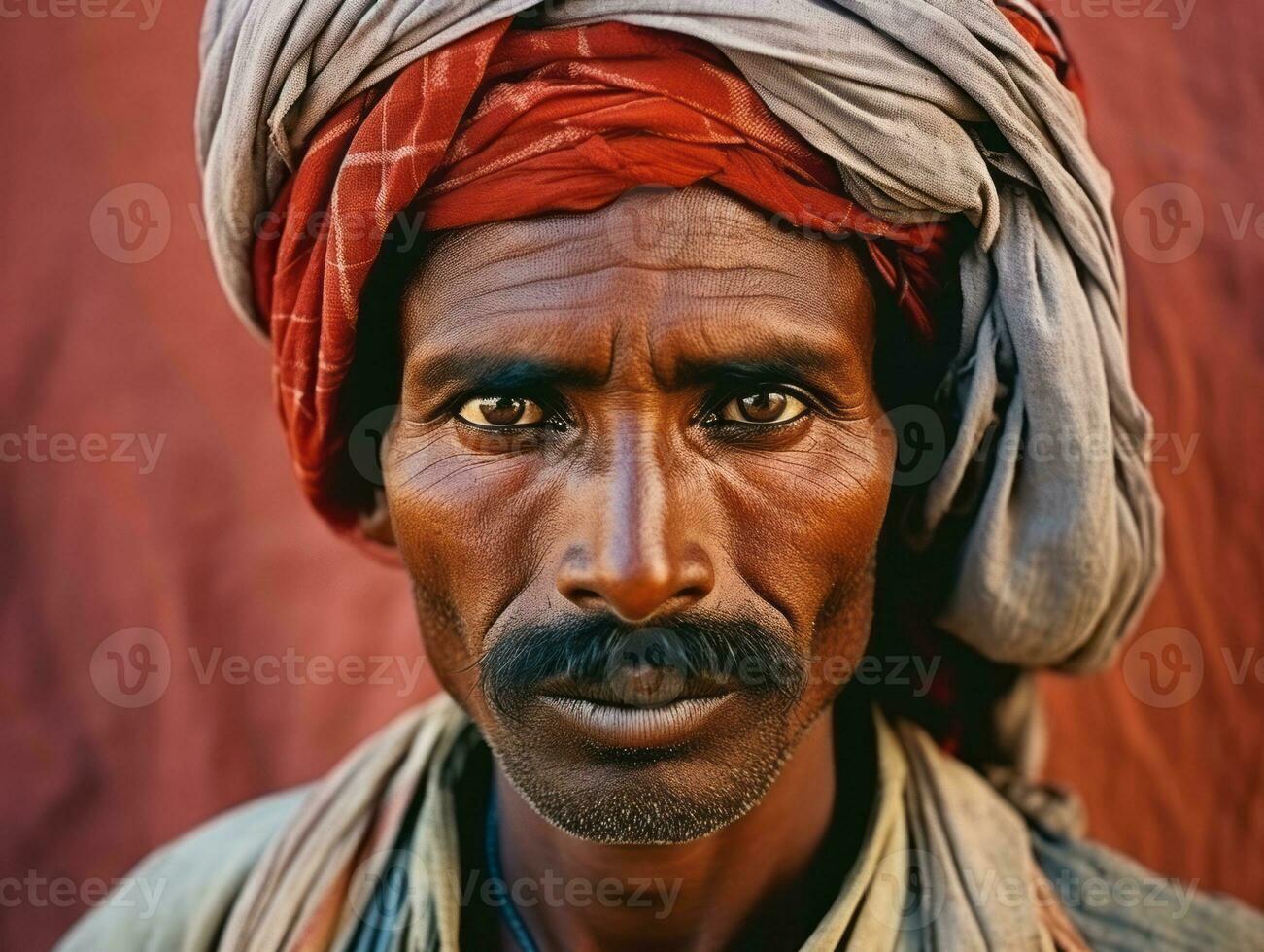 vecchio colorato foto di un' indiano uomo a partire dal il presto 1900 ai generativo