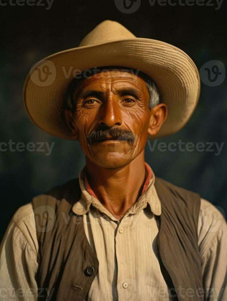 vecchio colorato foto di un' messicano uomo a partire dal il presto 1900 ai generativo