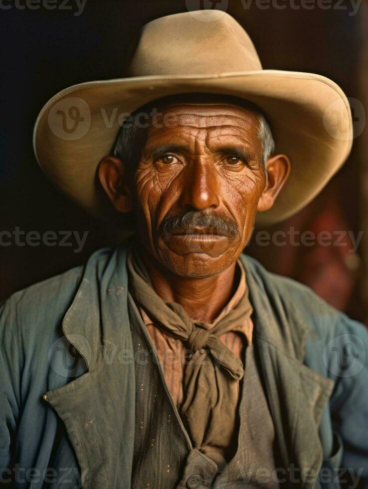 vecchio colorato foto di un' messicano uomo a partire dal il presto 1900 ai generativo