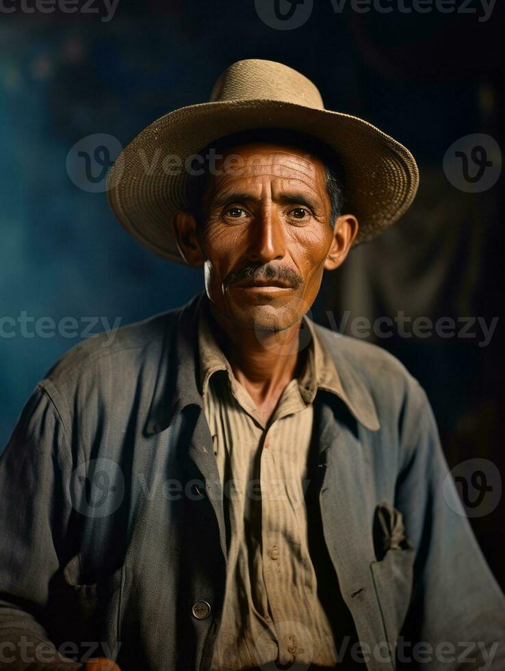 vecchio colorato foto di un' messicano uomo a partire dal il presto 1900 ai generativo