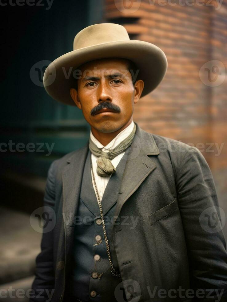 vecchio colorato foto di un' messicano uomo a partire dal il presto 1900 ai generativo