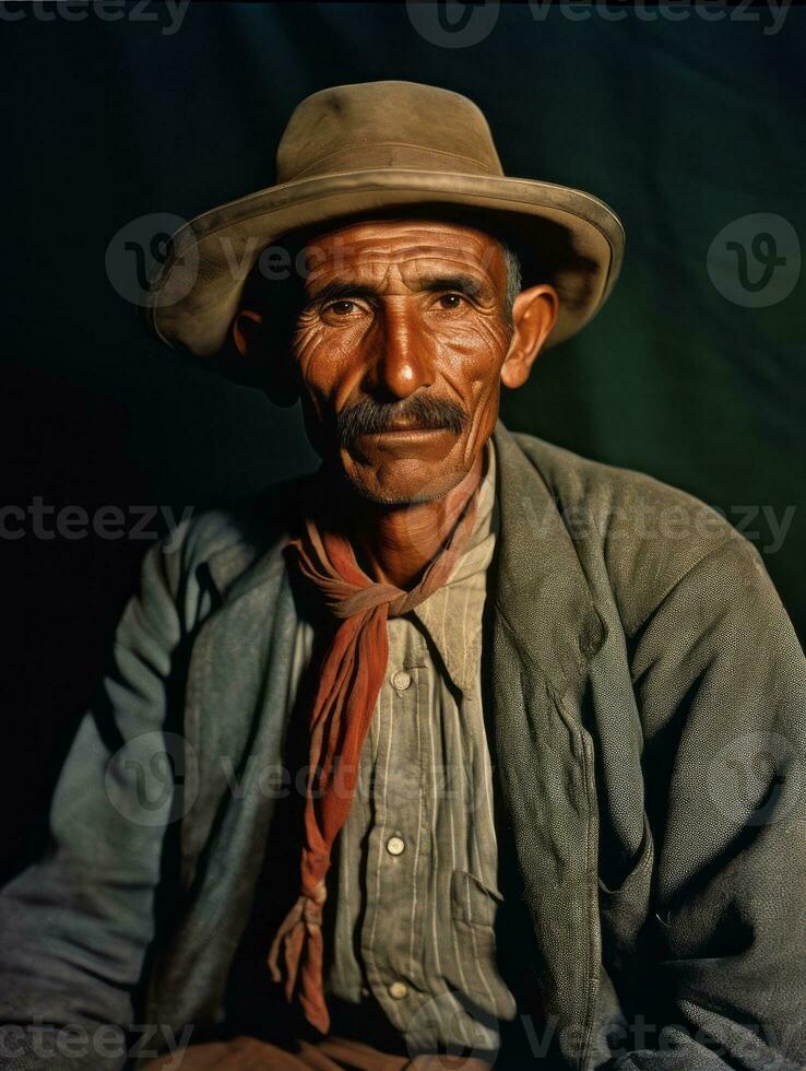 vecchio colorato foto di un' messicano uomo a partire dal il presto 1900 ai generativo