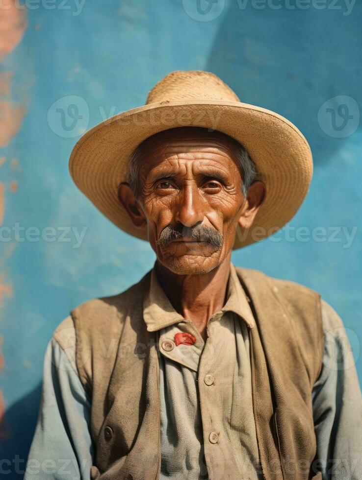 vecchio colorato foto di un' messicano uomo a partire dal il presto 1900 ai generativo