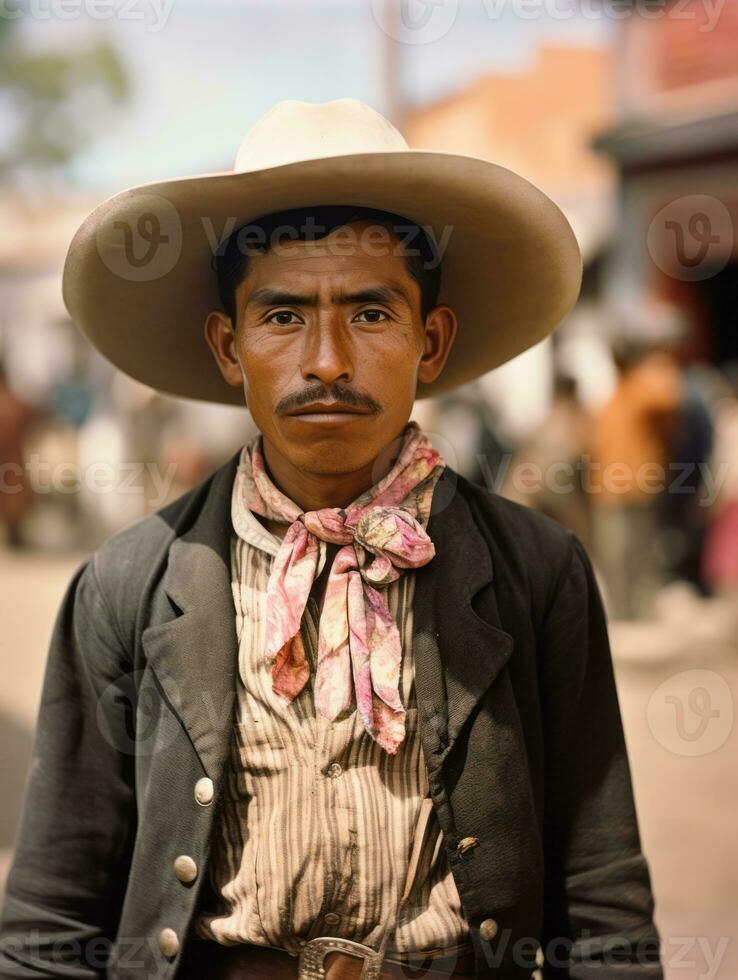 vecchio colorato foto di un' messicano uomo a partire dal il presto 1900 ai generativo