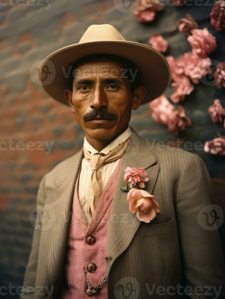 vecchio colorato foto di un' messicano uomo a partire dal il presto 1900 ai generativo