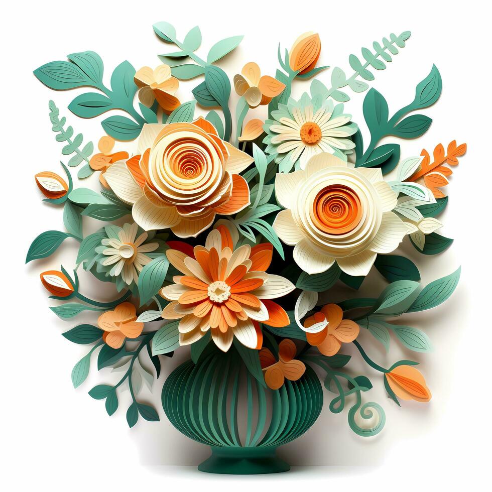ai generativo vaso con fiori nel esso su un' bianca sfondo foto