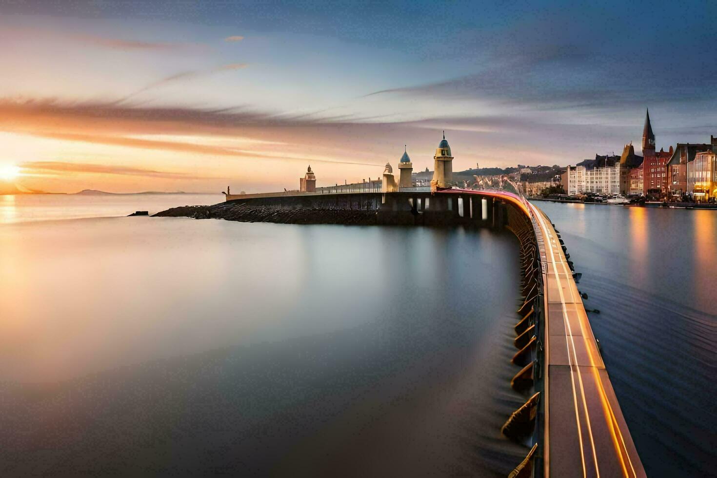 il sole imposta al di sopra di il città di amburgo, Germania. ai-generato foto