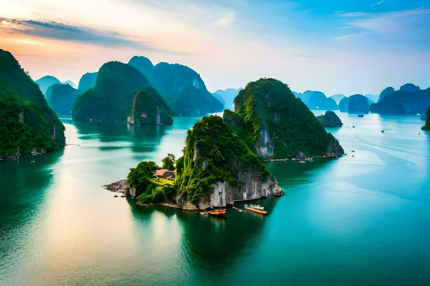 il bellissimo paesaggio di halong baia. ai-generato foto