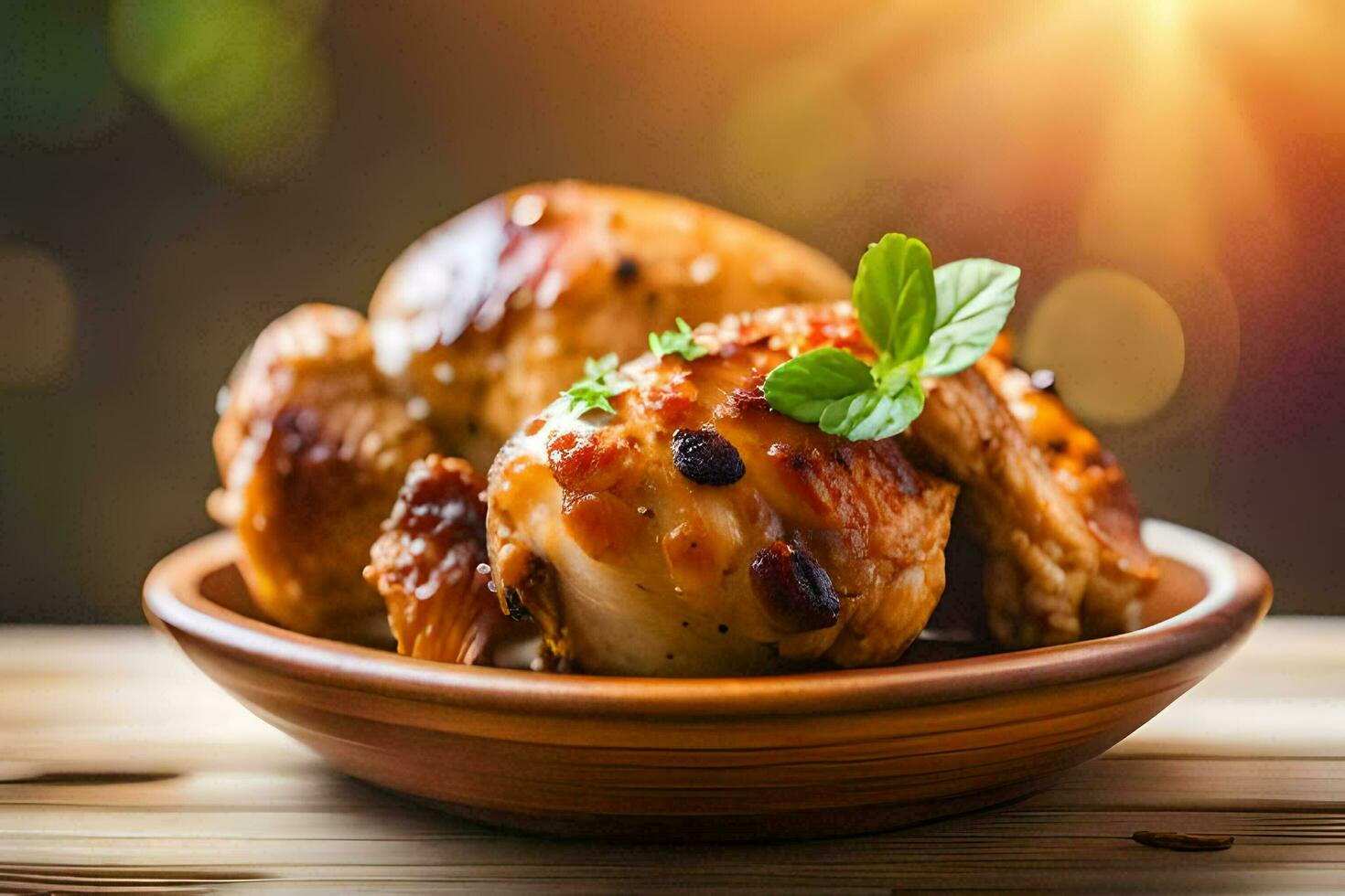 pollo nel un' ciotola con menta le foglie su superiore. ai-generato foto