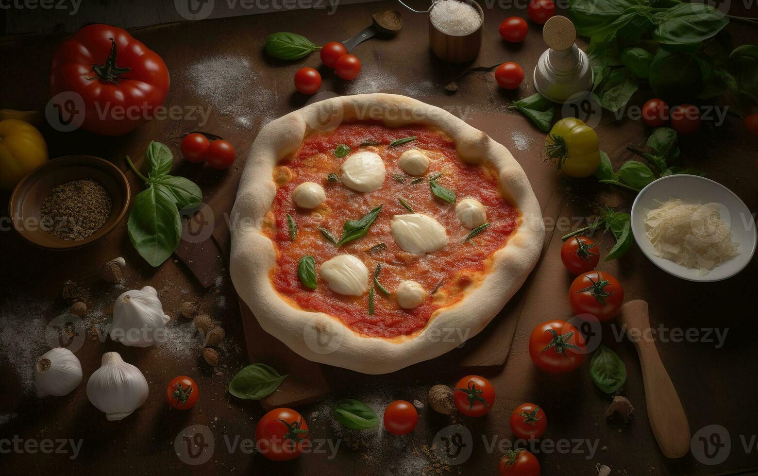originale napoletano Pizza margherita su rustico sfondo. generativo ai foto