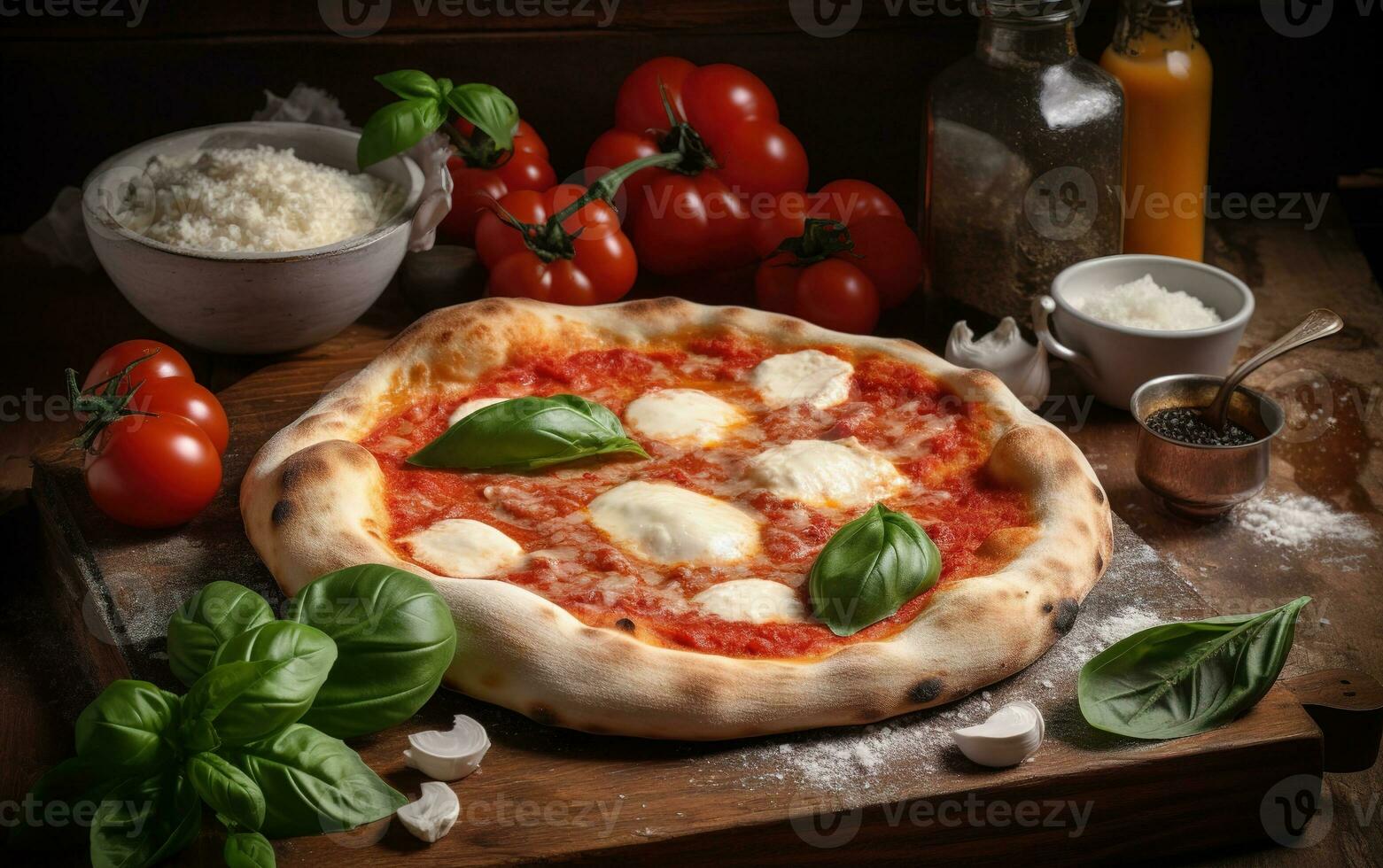 originale napoletano Pizza margherita su rustico sfondo. generativo ai foto