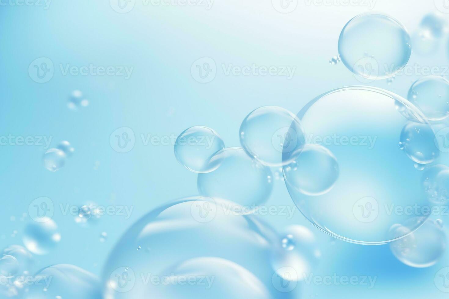 vicino su di acqua con bolle su un' blu sfondo per cosmetico sfondo.creato con generativo ai tecnologia. foto