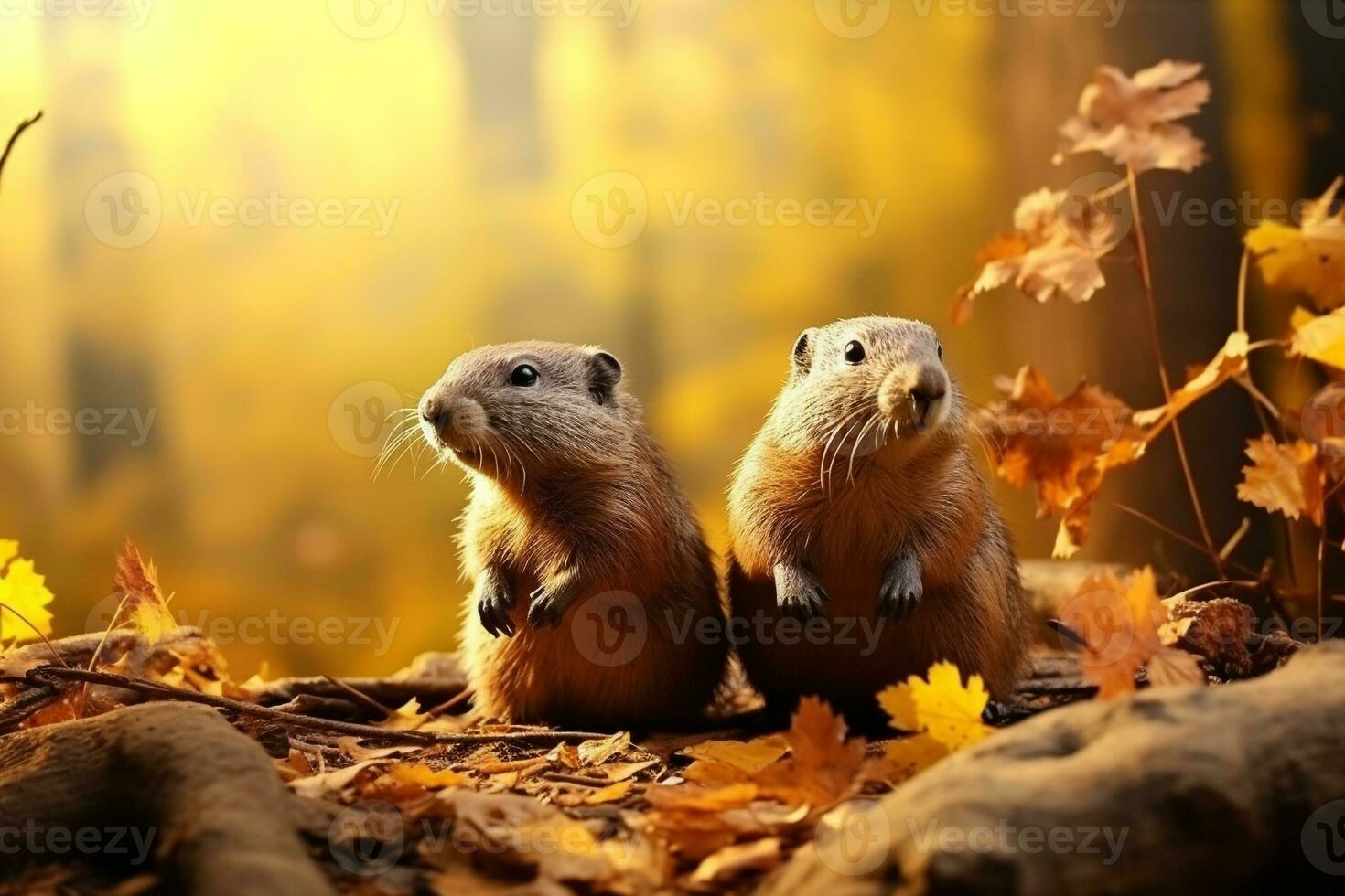 carino marmotte nel il autunno foresta con autunno foglie.create con generativo ai tecnologia. foto