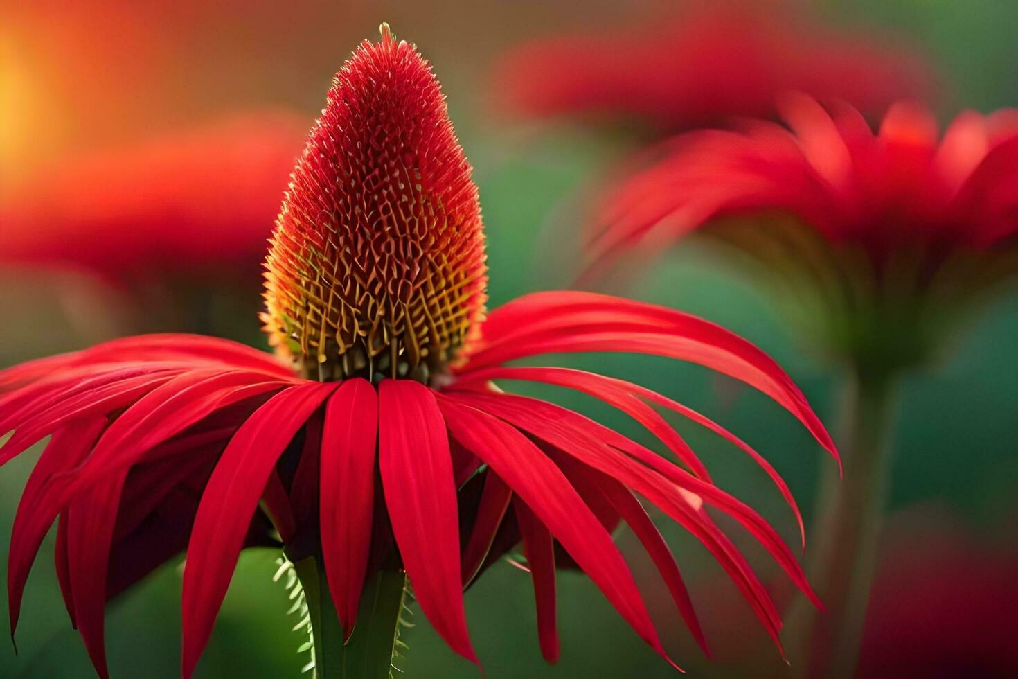 rosso coneflower a tramonto. ai-generato foto