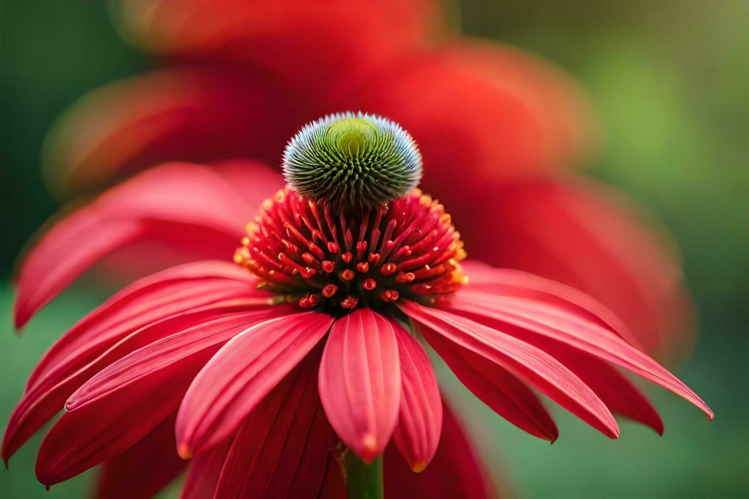 un' rosso fiore con un' verde centro. ai-generato foto